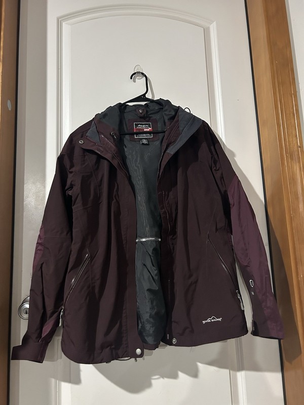 Eddie Bauer Women's Burgundy Ski Coat Jacket, Hooded, Large, Used, Pockets
