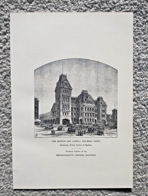 The Boston and Lowell Railroad Depot, Massachusetts - antiker Druck - 1882