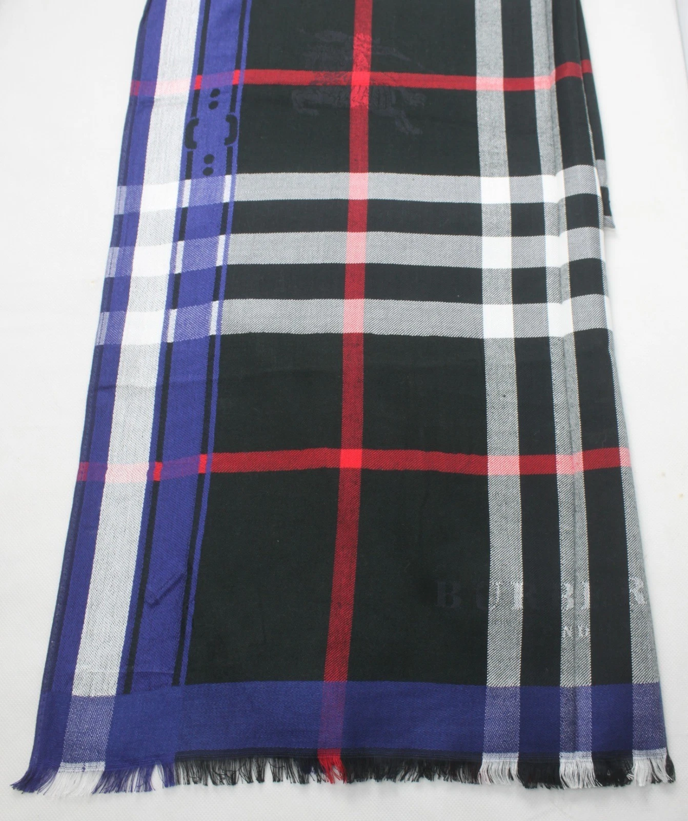 Authentic Burberry Scarf Shawl Stole 65% Cashmere 35% Silk Monogram Black