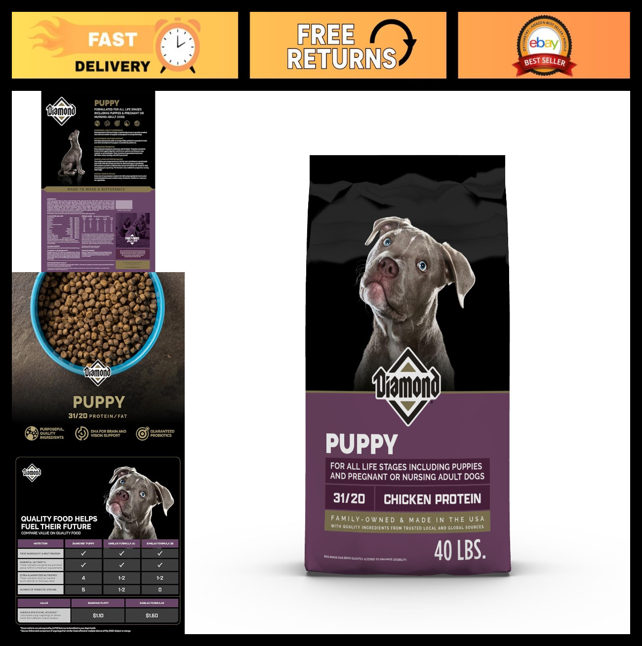 For All Life Stages - 31/20 Protein, 40lb Bag, Puppies & Nu
