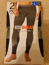32 Degrees MEN THERMAL LIGHT BASE LAYER 2 Pack Pants Leggings Size L BLACK