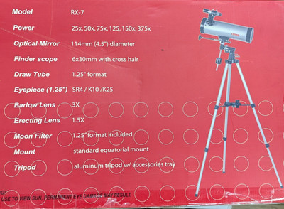 Venture Reflector Telescope Model RX-7 NIB 500mm x 114mm