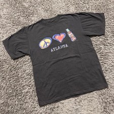 Vintage 1998 Coca Cola Peace Love Atlanta Black T-Shirt Size Large
