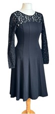 Boden Beautiful Black Fit & Flare Dress Lace Shoulder & Sleeves Size 6R