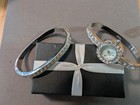 Vintage Chrome And Rhinestone Matching Ladies Watch And Bracelet — photo 3