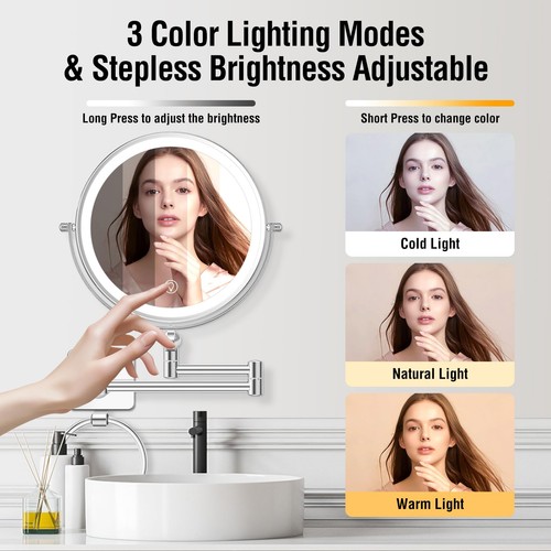 10x Large Wall Mounted Makeup Mirrror, Height Adjustable Lighted Mirror, 8" D... - Picture 6 of 7
