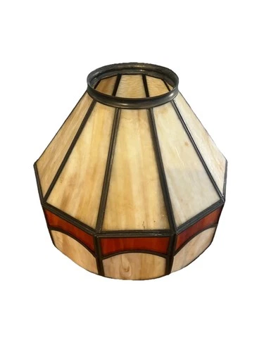 Vintage Tiffany Style Art & Craft Stained Glass Lamp Leaded Shade  12"x9” Mexico