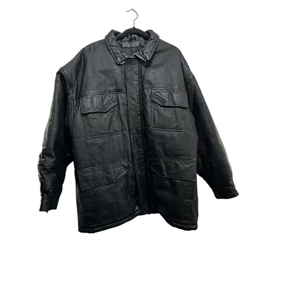 复古 Wilsons The Leather Experts 男式皮革拉链摩托车夹克,尺寸 L — 第 2/4 张图片