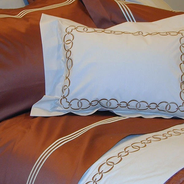 NWT Bagni Volpi Noemi Italy Std Sham White Percale Chain Chocolate 460TC. - Image 3 of 3