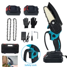 Electric Mini Chainsaw 800W Handheld Cordless Wood Cutter w/2 Battery 2 Chains