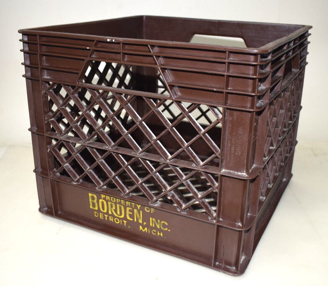 Vintage Borden Dairy, Detroit, MI, Brown Plastic Milk Crate, Erie