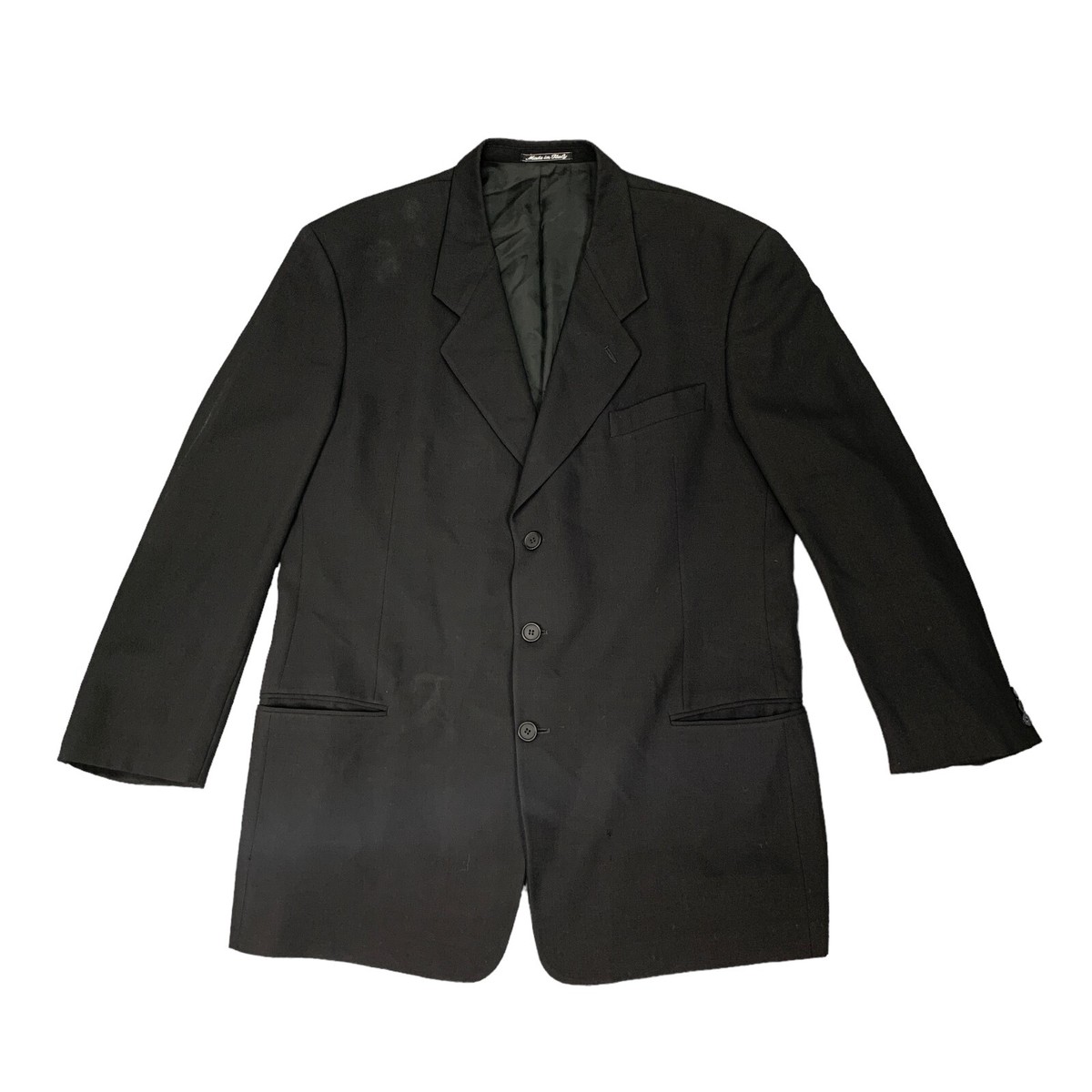 Vintage Giorgio Armani Blazer Mens L Black Virgin Wool Single
