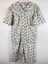 Pearl Snap Retro/VTG Lounge Duster House Dress Short Sleeve Ruffle Pockets Sz XL