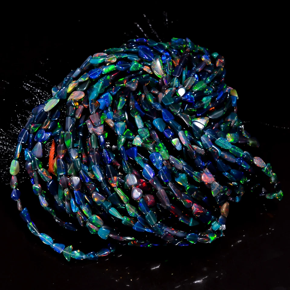 Cuentas lisas caídas de piedras preciosas de ópalo etíope negro 4X3 10X6 mm hilo 8" GB-709 Foto 2 de 4