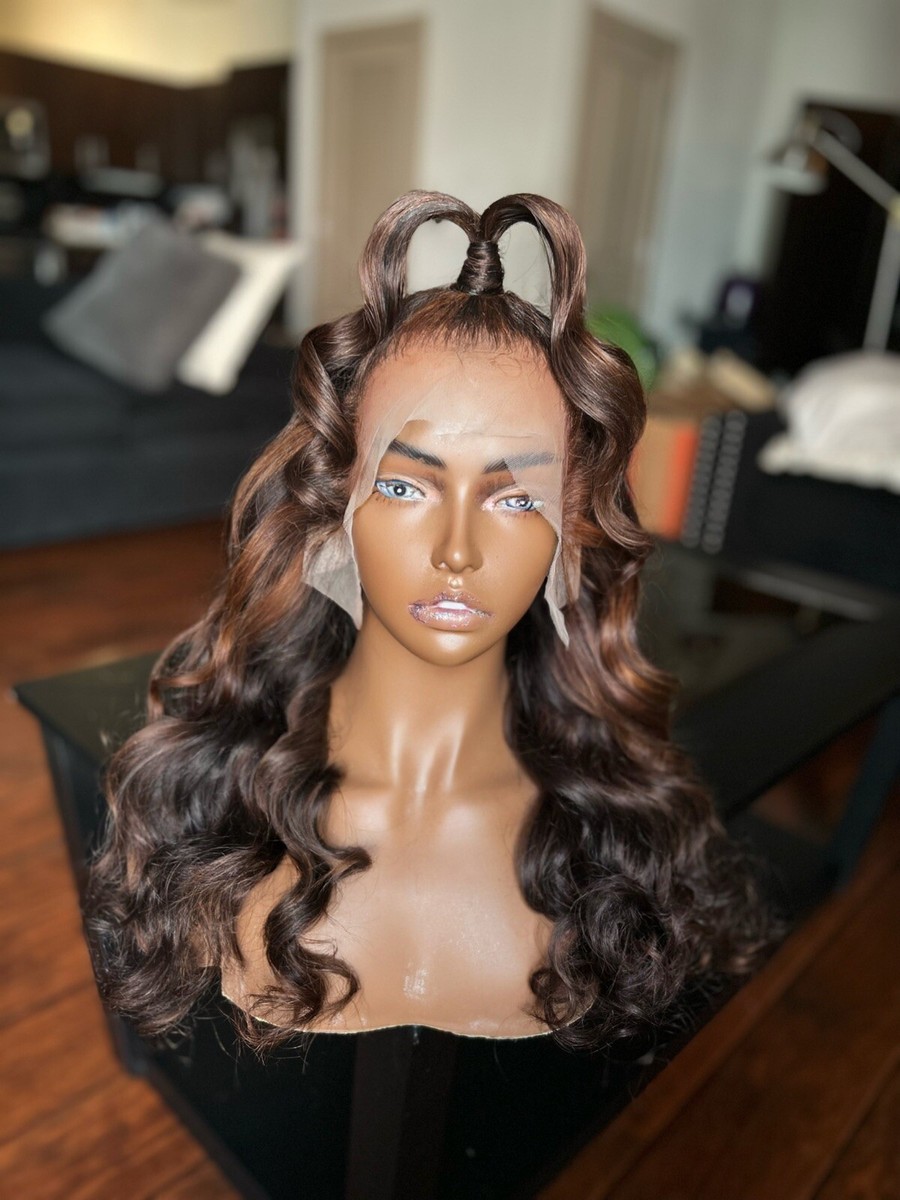 Lace front wig human hair pre plucked24in Glue-less Fast  display picture 1