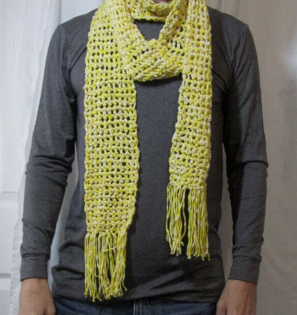 Yellow Cotton SCARF 113x5 Extra Long Chunky Men Women Handmade Crochet Knit NWT