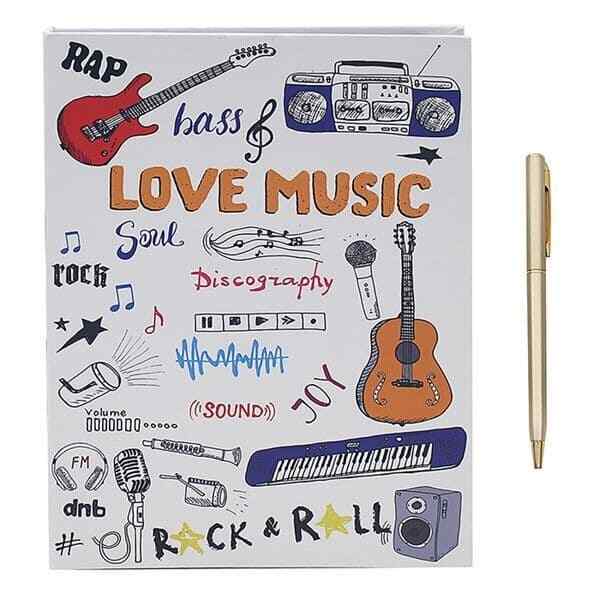 Love Music Notebook With Sticky Notes - Music Gift - Music Themed Notebook