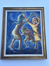 MID CENTURY PAINTING PORTRAIT EXPRESSIONIST SIGNED MYSTERY ARTIST MODERNISM KIDS