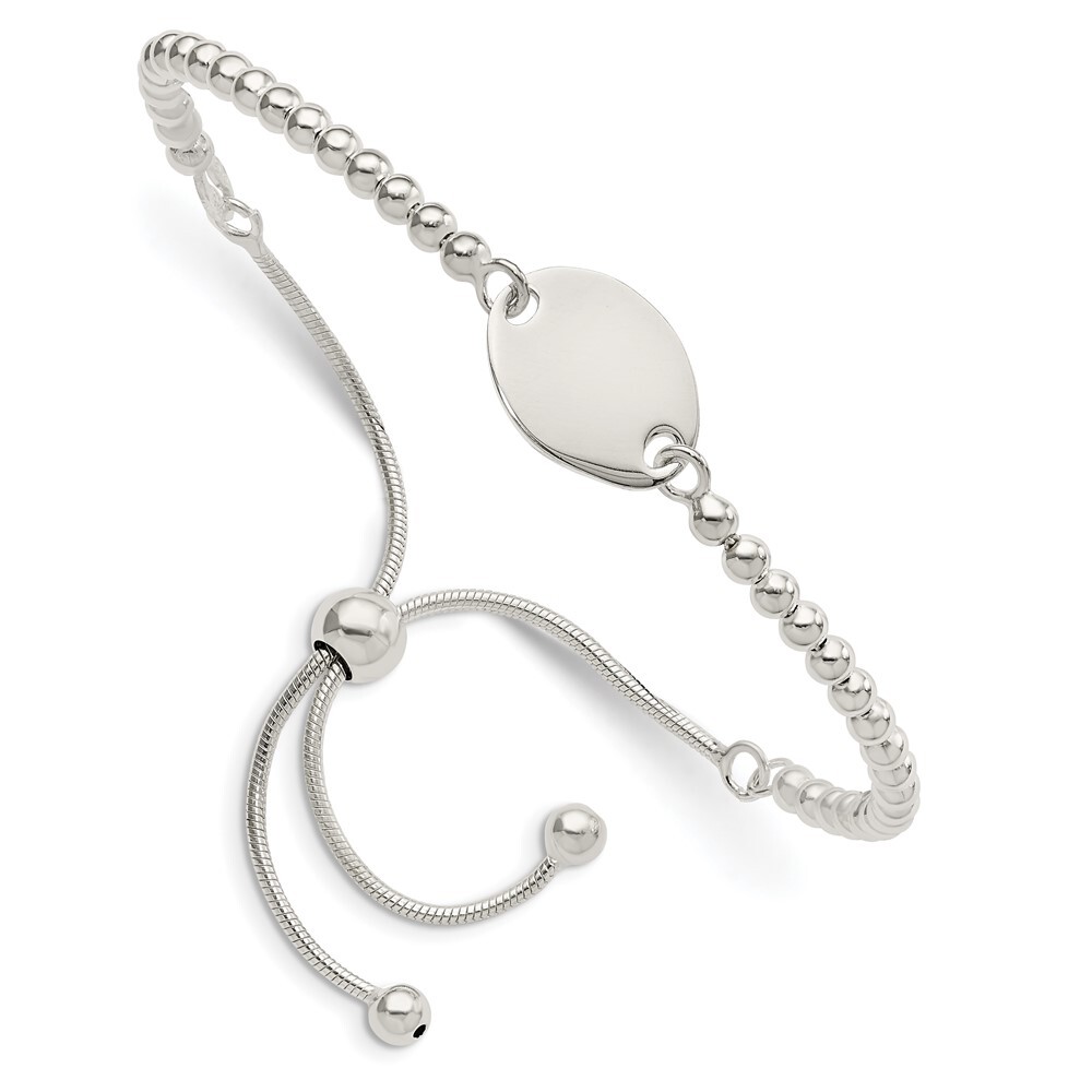 Sterling Silver Polished Beaded and Bar Adjustable Bolo Bracelet Sterling Silver Polished Beaded and Bar Adjustable Bolo Bracelet