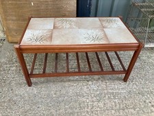 Teak Tile Top Coffee Table Ceramic Slatted Shelf Vintage Mid Century Brown