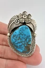 Massive 2 1/8" Vtg Navajo Sterling Silver Kingman Turquoise Stamped Ring 33.8g