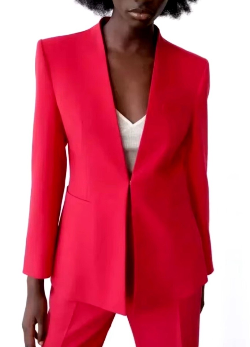 ZARA WOMEN ラムスキン ノーカラーライダース S レッド 未使用品 ZARA COLLARLESS RED WOMAN LINED BLAZER SZ S NWT | eBay