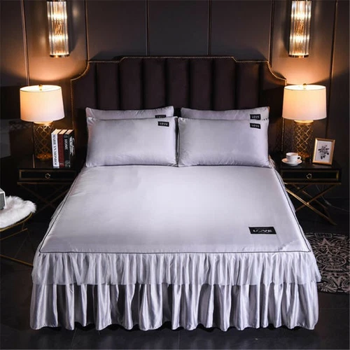 Luxus Satin Seide Bett Rock Staub Rüschen Elegant Bettlaken 14" Drop Queen King - Bild 36 von 41
