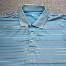 Brooks Brothers Polo Shirt Men's Large Blue Striped Golf Performance Lightweight