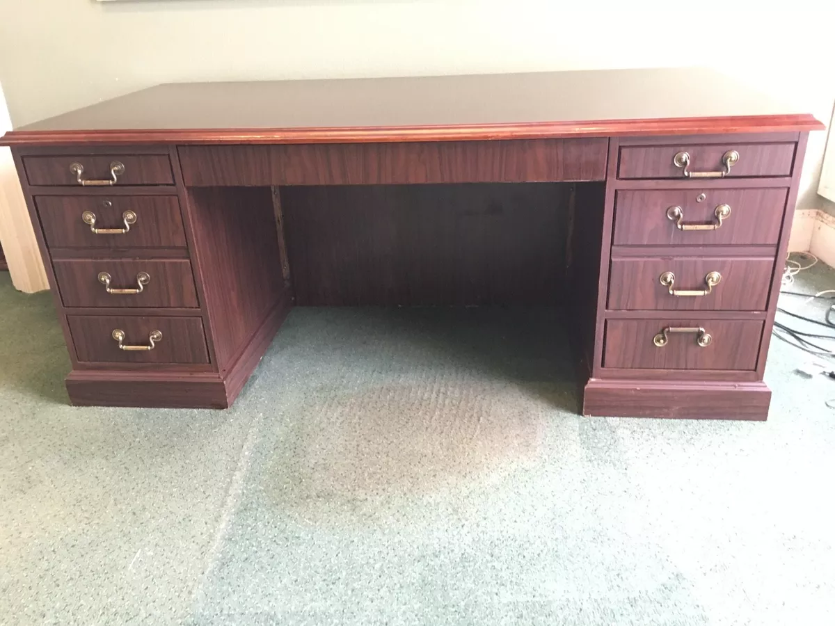 Wood Home Office Study Desk with Glass Top 72