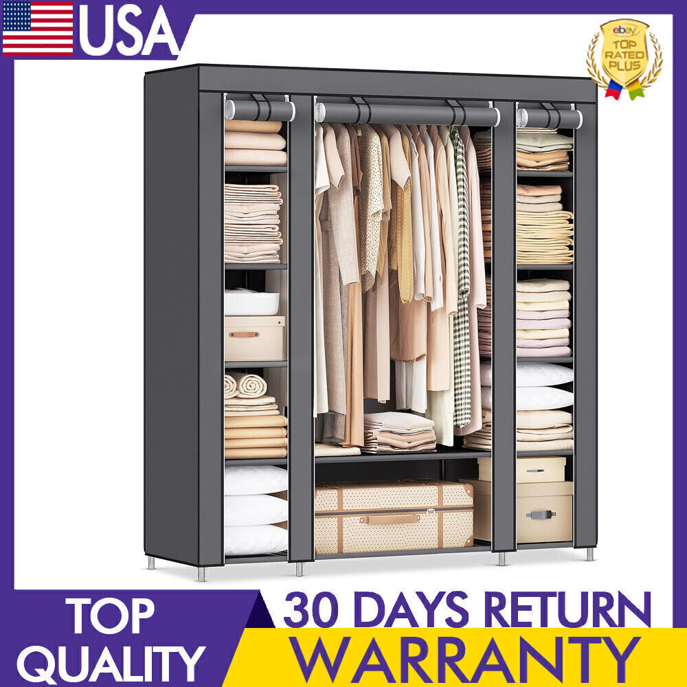 Portable Closet Wardrobe with Non-Woven Fabric Cover for Bedroom Clothes Storage-image