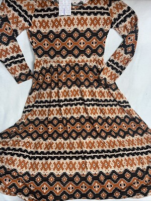 LuLaRoe Ryane Long Sleeve Empire Waist Dress Tan/Brown Bronze Aztec Large  14/16 | eBay