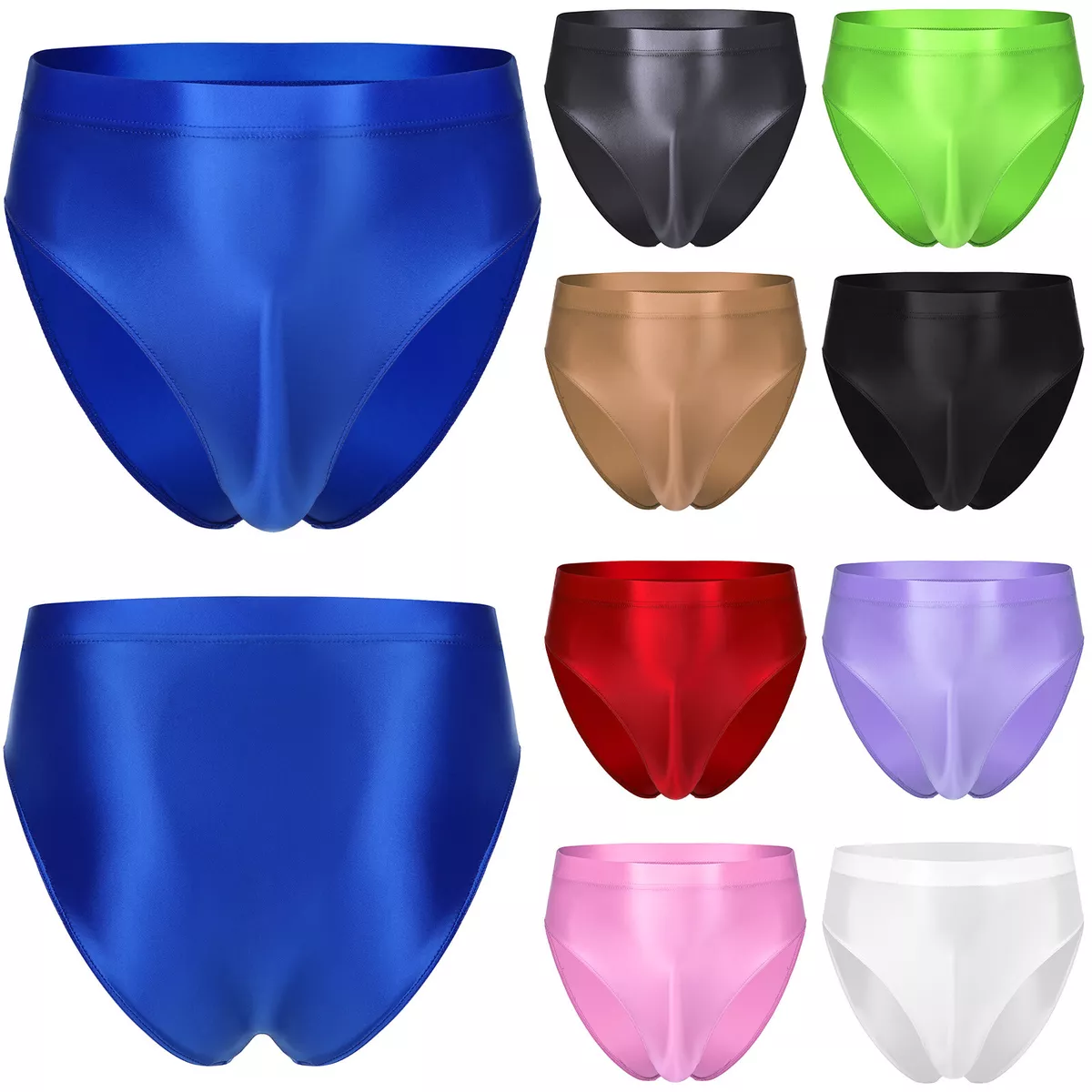 Men's Glossy Silky Briefs Underwear Solid High Waist Panties Underpants  Bottoms