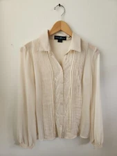 Guess by Marciano Women's Button-Down Pleated Lightweight Blouse Cream Small