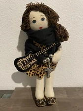 Homemade Curly Hair Cloth Rag Doll 17” Plush w/Guitar