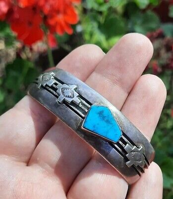 Cute!! Signed All Silver Sterling Native American Navajo Bracelet Cuff Cute!! Signed All Silver Sterling Native American Navajo Bracelet Cuff