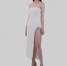 $2629 David Koma Women's White Embellished Sleeveless Gown Dress Size 8