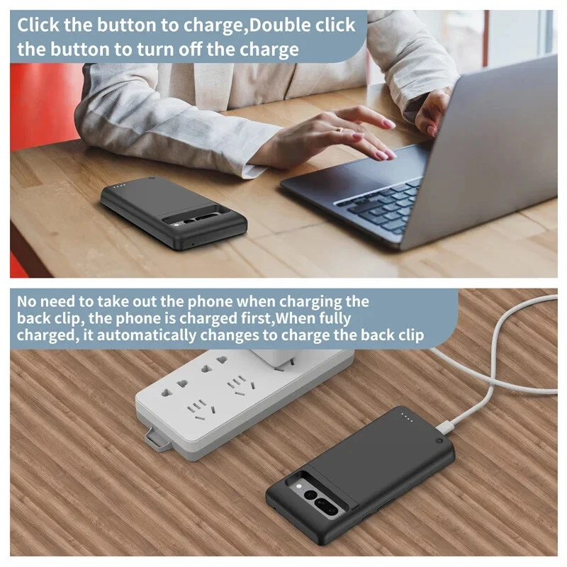 Funda Cargador Batería 10000mAh Para Google Pixel 8 Pro/Pixel 8 Banco de Alimentación Carga Foto 3 de 4