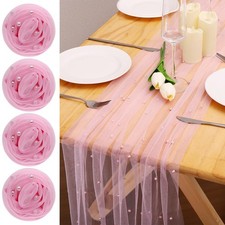 4pcs Pearl Table Runner Spring Summer Rustic Boho 10ft Tulle Table Runner for...