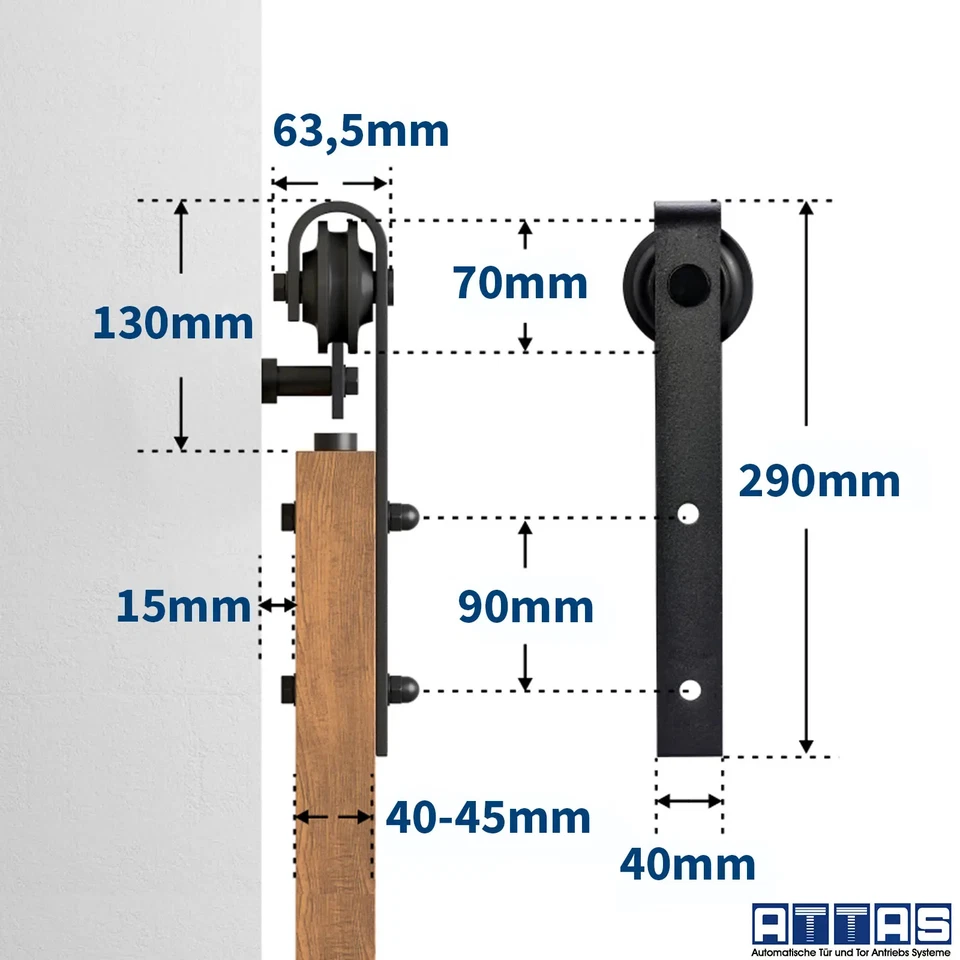 Porte Coulissante Ensemble Complet 200cm Silencieux Courir Billes Incl. Bouchon, - Photo 3/4