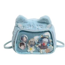 Kawaii Cat Plush Backpack, Y2K Ita Pin Display Bag, Cute Shoulder Crossbody P...