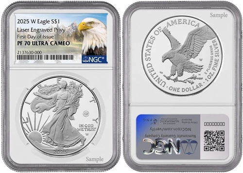 2025 W Silver Eagle S$1 Laser Engraved Privy NGC PF70 UCameo FDI #1843