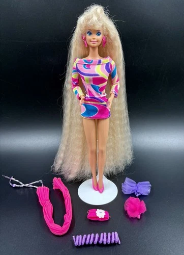 Vintage 1991 Totally Hair Barbie Doll Dress Shoes Earrings Ring Hair Accessories