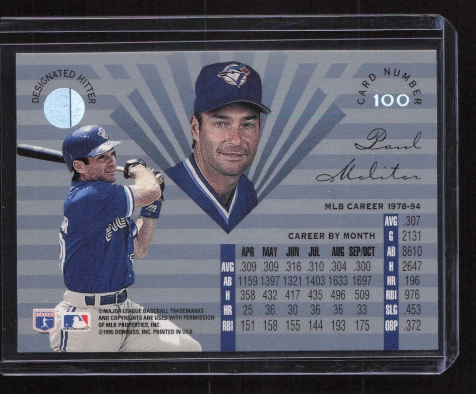 Paul Molitor 1995 Leaf Limited #100 Toronto Blue Jays - Image 2 of 2