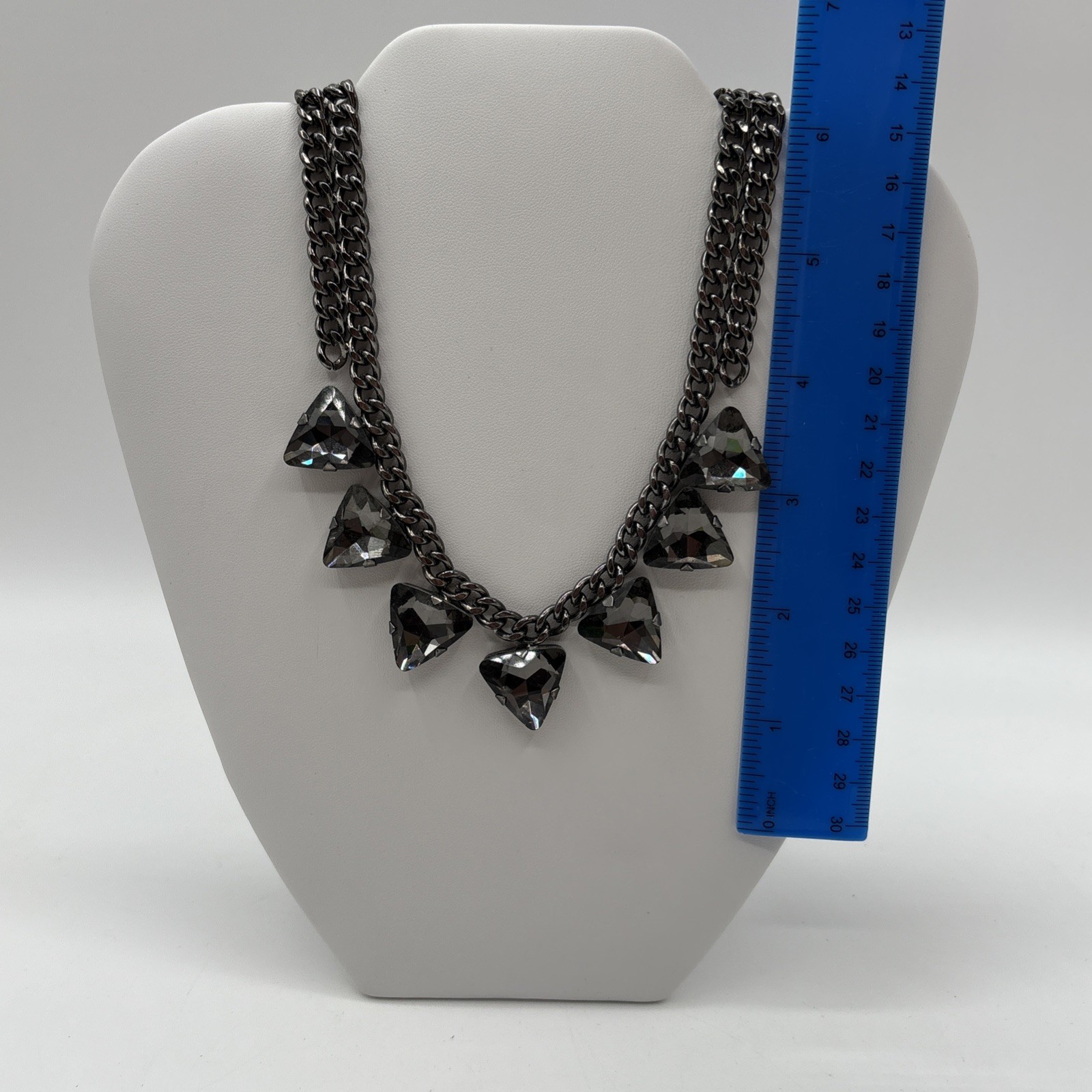 Triangular Rhinestone Necklace Double Chain Chunk… - image 7