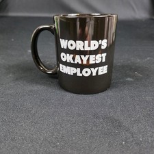 Black Ceramic Mug Funny World's Okayest Employee Coffee Tea Gift