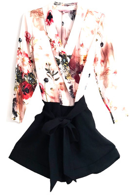 TED BAKER Women Romper SIZE 2 Floral Multicolor Top Solid Black Bottom