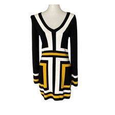 INC International Concepts Knit Mod Dress Geometric Long Sleeve, M