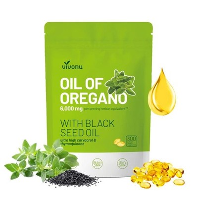 High Potency Oil of Oregano & Black Seed Oil, 300ct Organic Softgels,Antioxidant