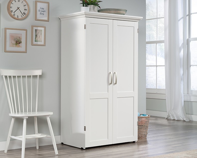 Craft Sewing Armoire Storage Cabinet Drop-Leaf Table 6 Shelves Sauder Soft White