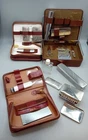 x3 GENTLEMEN'S VANITY CASES Tan Brown leather with bottles brushes INCOMPLETE